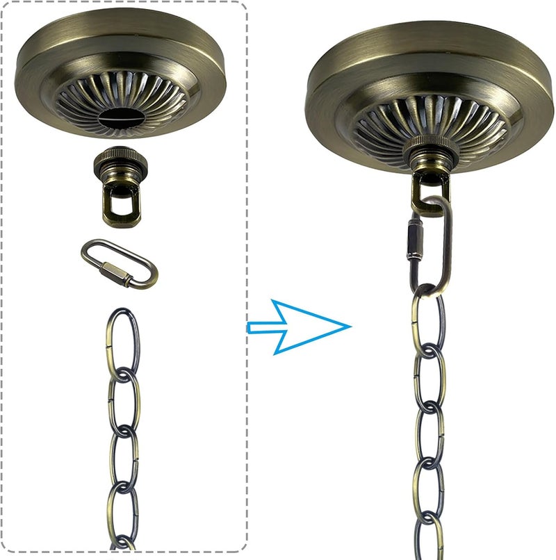 ECUDIS Light Fixture Canopy Kit, 5 Inches Diameter and 6 Feet Pendant Light Chain Includes Mounting Hardware for Chandelier or Swag Light Fixtures, Max Fixture Load of 50 Pounds (Antique Brass) - Image 4